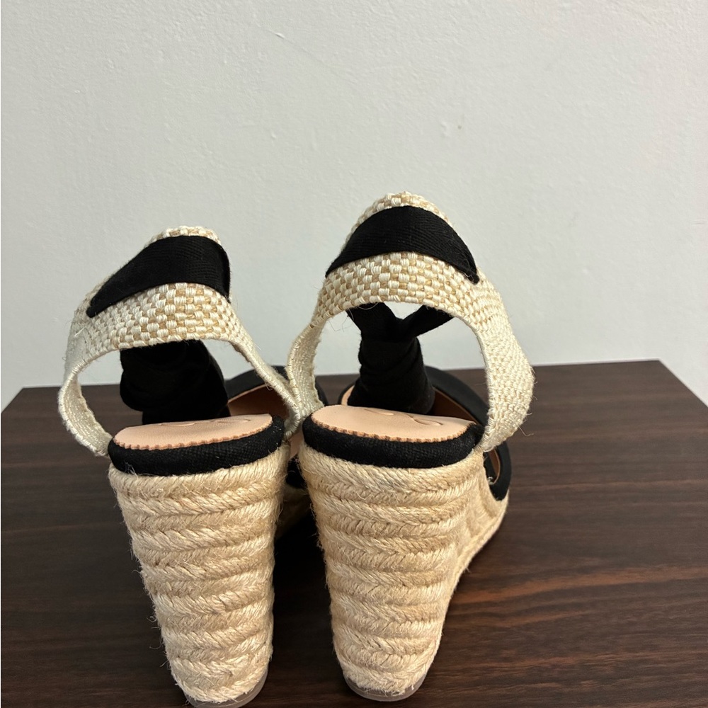 J. Crew Black and Cream Canvas Espadrille Wedges - Picture 3 of 5